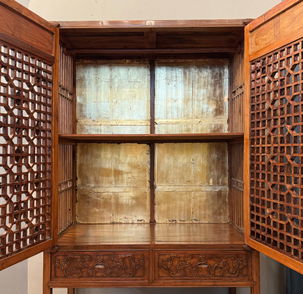Chinesischer Vitrinenschrank aus Massivholz