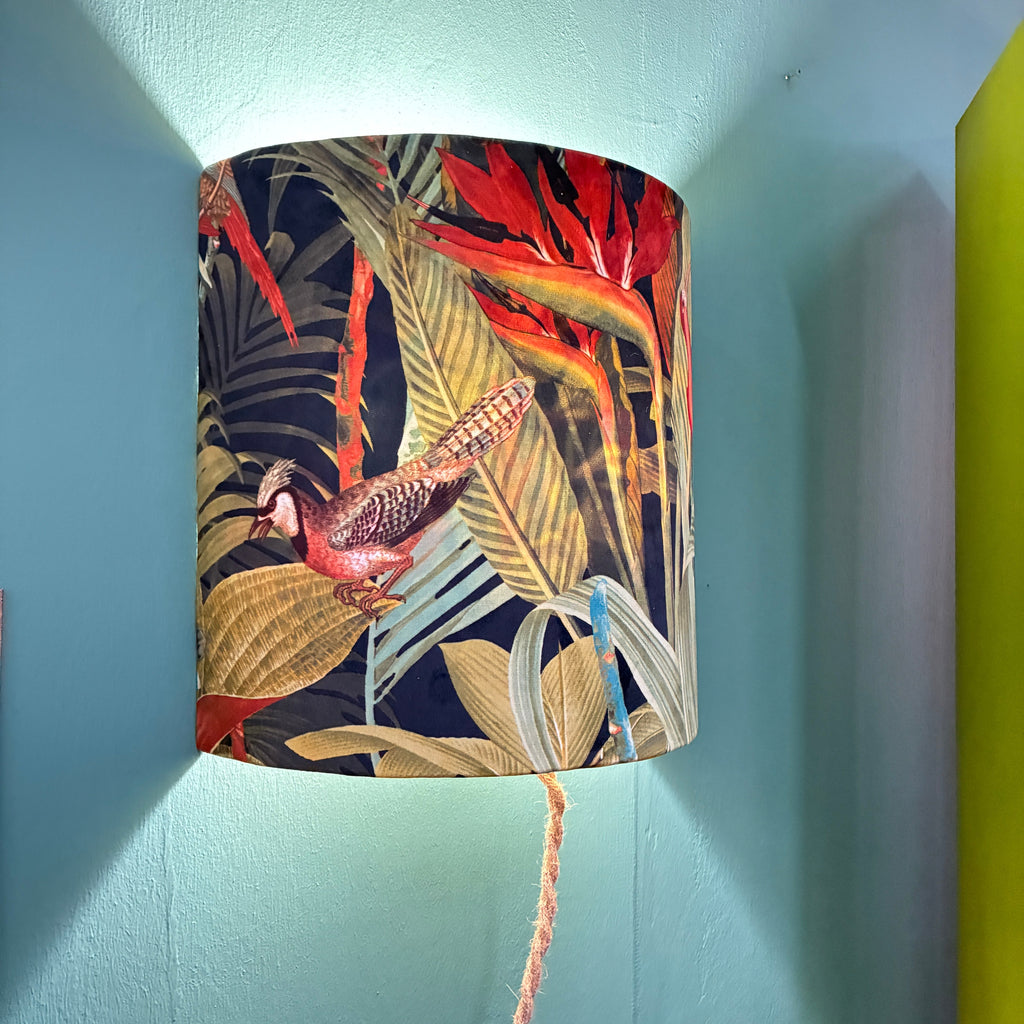 Thomas Klotz Wandlampe Stoffschirm Tropen-Muster Paradiesvogel Lampe - Mein Shop
